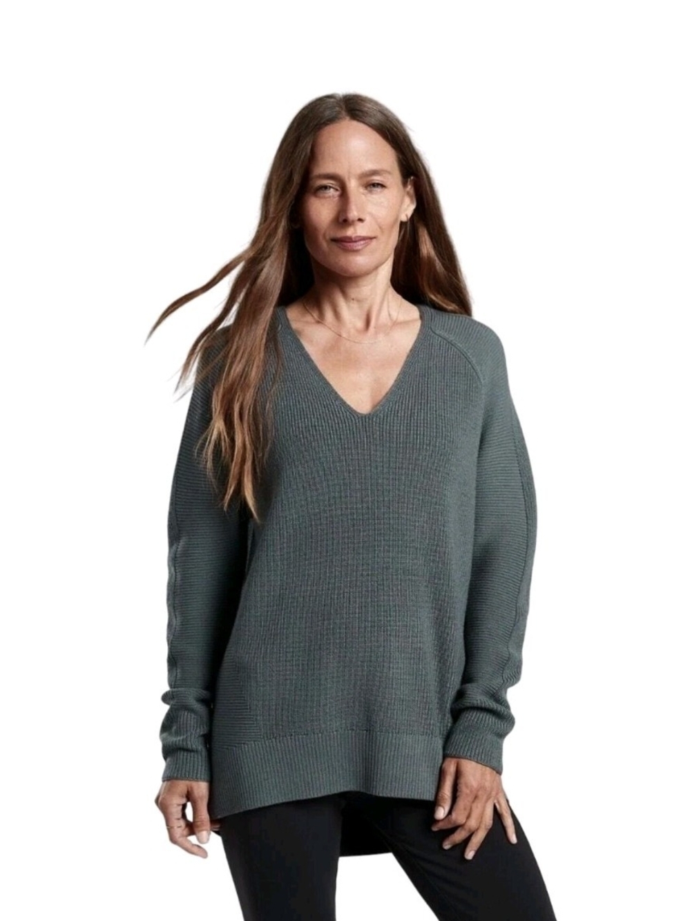 Athleta Hanover V-neck Sweater Relaxed Fit Women's Small Merino Wool Blend Knit